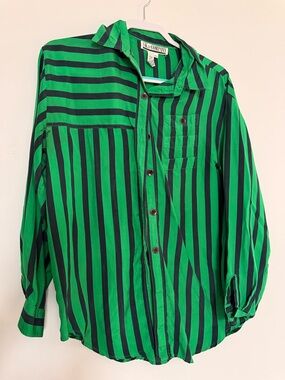 SK&Company Green and Black Striped Button-Down Shirt